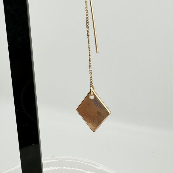 Vintage Gold Tone Diamond Shape Threader Earrings Modern Minimalist Dangle Drop - Picture 7 of 8